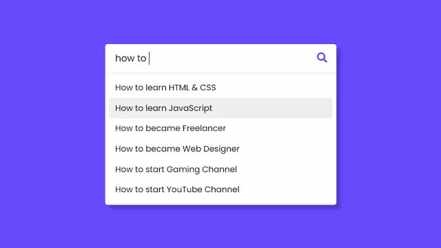 Search Bar with Autocomplete Search Suggestions using HTML CSS & JavaScript