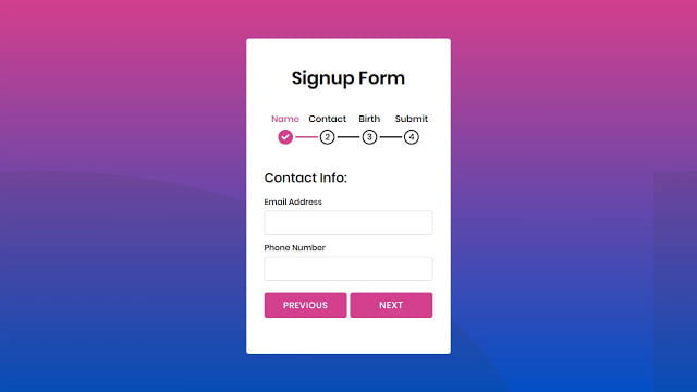 Multi Step Form with Step Progress Bar in HTML CSS & JavaScript