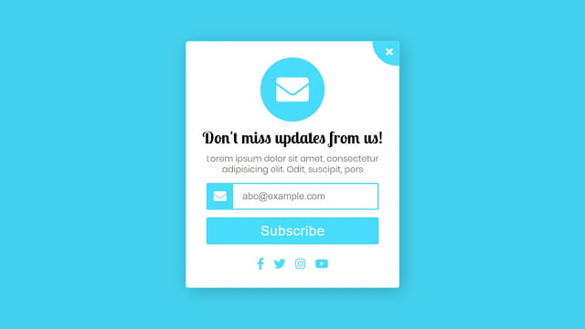 Popup Subscription Form using HTML CSS and Javascript