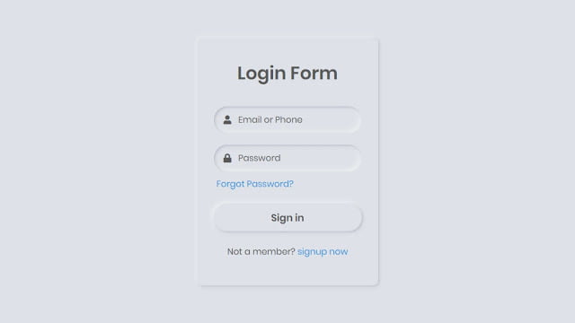 Neumorphism Login Form UI Design using HTML and CSS