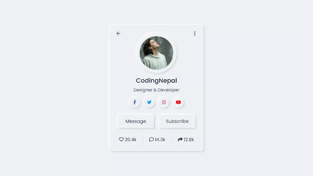 Neumorphism Profile Card Design in HTML & CSS