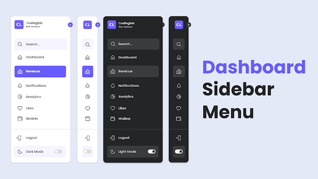 Sidebar Menu with Dark Light Mode in HTML CSS & JavaScript