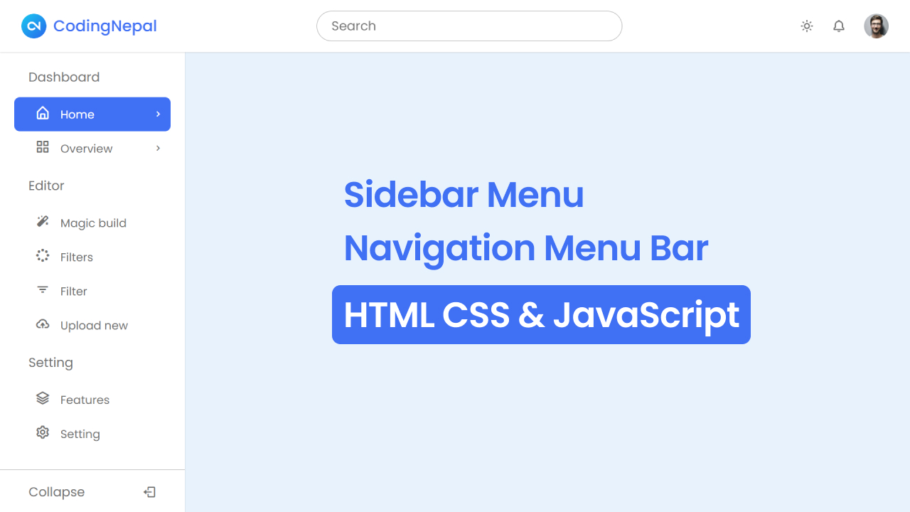 Side Navigation Bar in HTML CSS and JavaScript