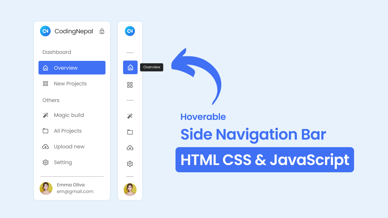 Hoverable Sidebar Menu in HTML CSS & JavaScript