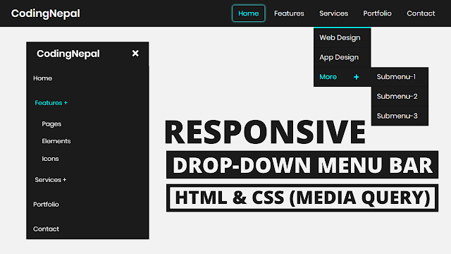 Responsive Drop-down Menu Bar using HTML and CSS