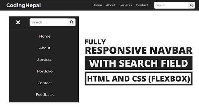 Responsive Navbar with Search Box using HTML CSS